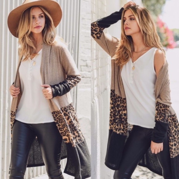 leopard color block cardigan